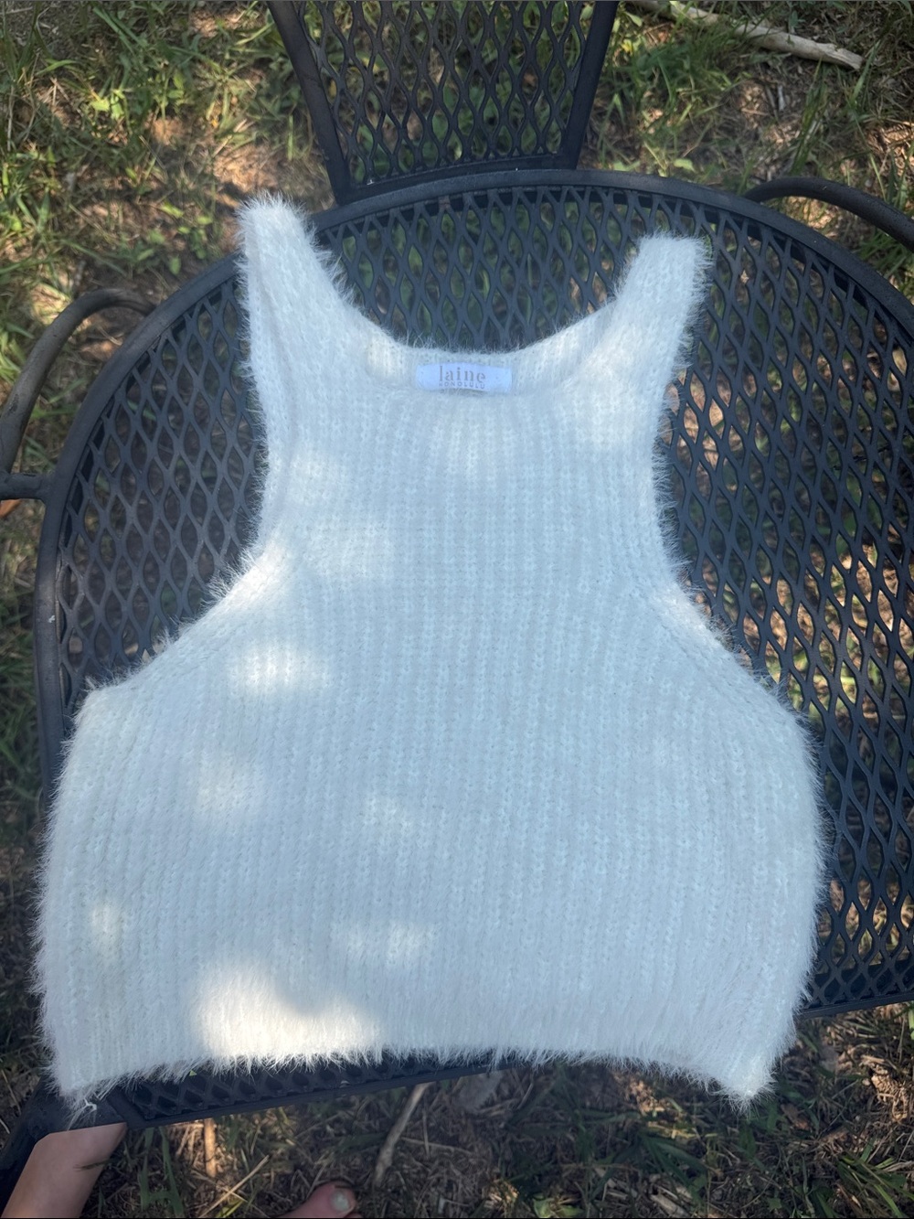 Laine Honolulu crop fuzzy knit top